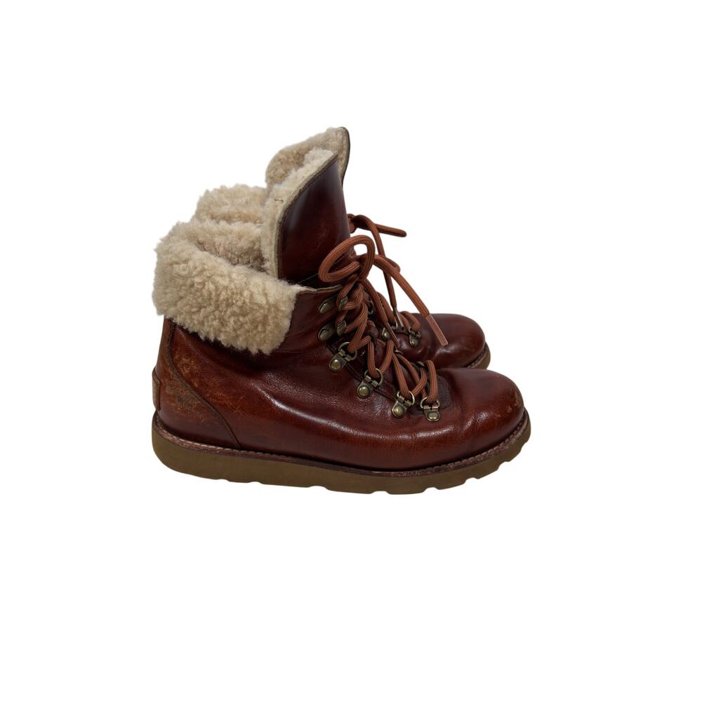 UGG Estelle Ankle Boots Womens 7 Brown Waterproof Fleece Lined Lug Sole Lace Up